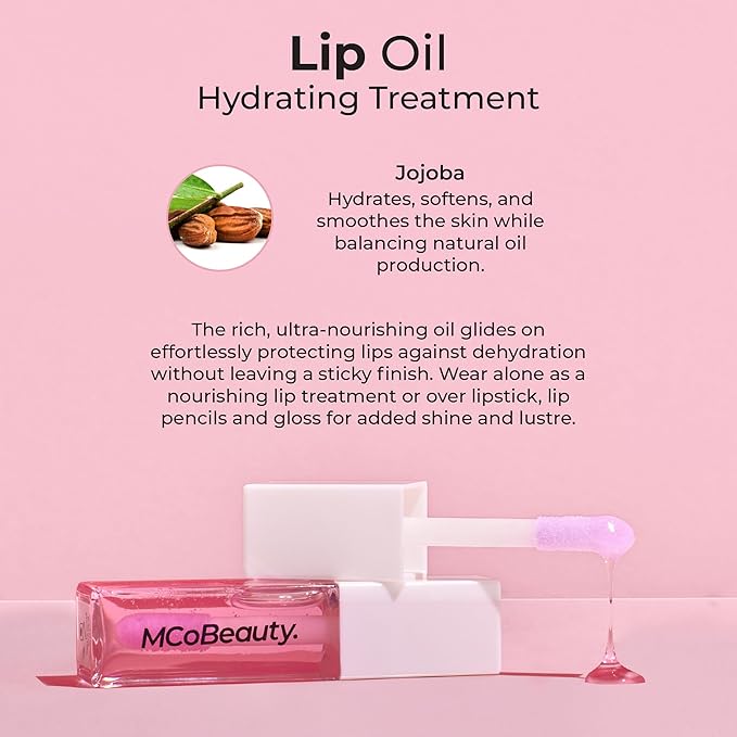 MCoBeauty Lip Oil Hydrating Treatment, Sheer Rose, Moisturizing Shine for Naturally Beautiful Lips, Vegan, Cruelty Free Cosmetics