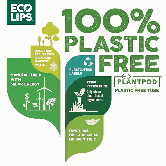 Eco Lips Organic Hemp Lip Balm with Beeswax, Coconut Oil, Vitamin E to Soothe Chapped Lips. 100% Plastic-Free Plant Pod Packaging (Vanilla, 6-Pack)