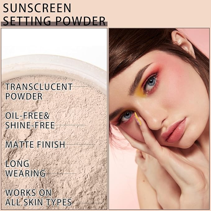Mineral Sunscreen Setting Powder, SPF 35 Translucent Loose Powder, Mineral Brush Powder, Oil Control Natural Matte Finish, Lasting Lightweight Breathable for All Skin (#02 Fair)
