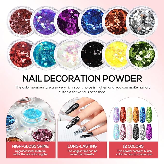 44PC Poly Nail Gel Kit with U V Lamp Starter Kit, 16ML 15 Colors Poly Extension Gel with Light Slip Solution Nail Rhinestones Glitter Decoration Powder Nail Art Kit for Beginners Gifts for Women