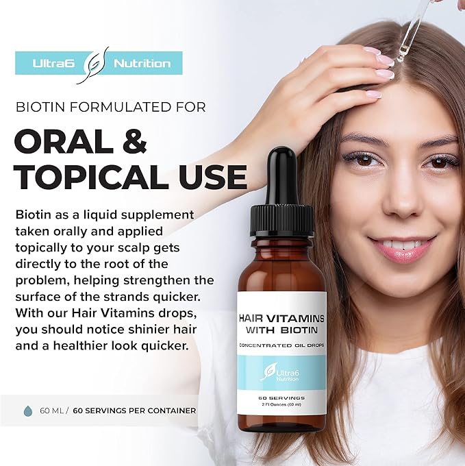 Liquid Biotin with Hair Vitamins - Vitamin C, E, B6 & Organic Coconut Oil - Liquid Biotin for Hair, Skin, Nails and Immunity Support