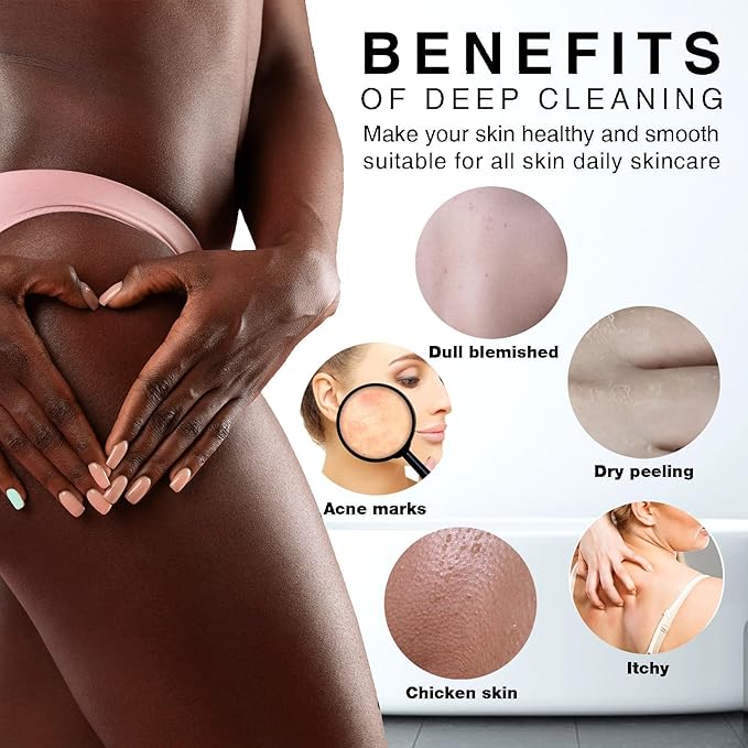 UJFQBH 4 Pieces African exfoliating net African Net Long Net Bath Sponge Exfoliating Shower Body Scrubber Back Scrubber Skin Smoother,Great for Daily Use (Purple, Blue, Green, White)