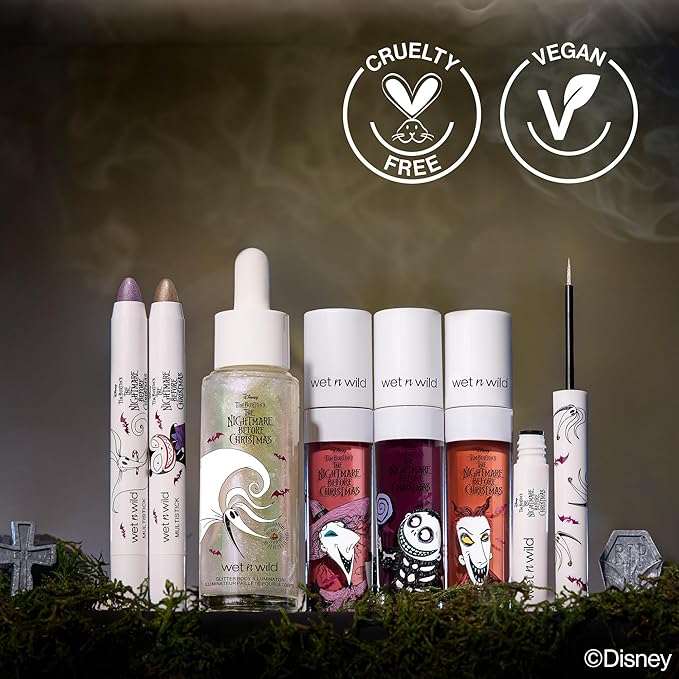wet n wild Disney Nightmare Before Christmas Limited Edition PR Box - Coffin-Shaped Collector's Set with Eye, Face & Body Makeup, Color-Changing Lip Oils, Tubing Mascara & More - Cruelty-Free