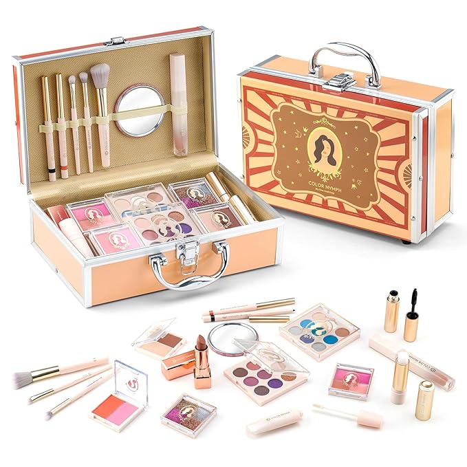 Color Nymph All In One Makeup Kit For Teenager Girls, Beginners Makeup Set For Teens Full Kit Cosmetic Set Girl Make up Kit For Girls 18 color eyeshadow 4 color Glitter & Lipgloss Blush Mirror - Red