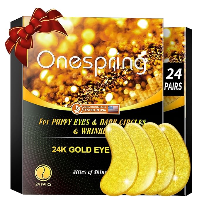 Under Eye Patches (24 Pairs) - Gifts for Women - Golden Under Eye Mask for Dark Circles, Puffiness & Wrinkles, Eye Gels Pads for Refreshing, Revitalizing - Bridesmaid Gifts