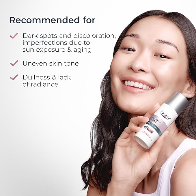 Eucerin Radiant Tone Night Cream, Dark Spot Corrector with Thiamidol, Night Moisturizer for Face Helps Visibly Reduce the Look of Persistent Dark Spots, All Skin Types, 1.7 Oz Bottle