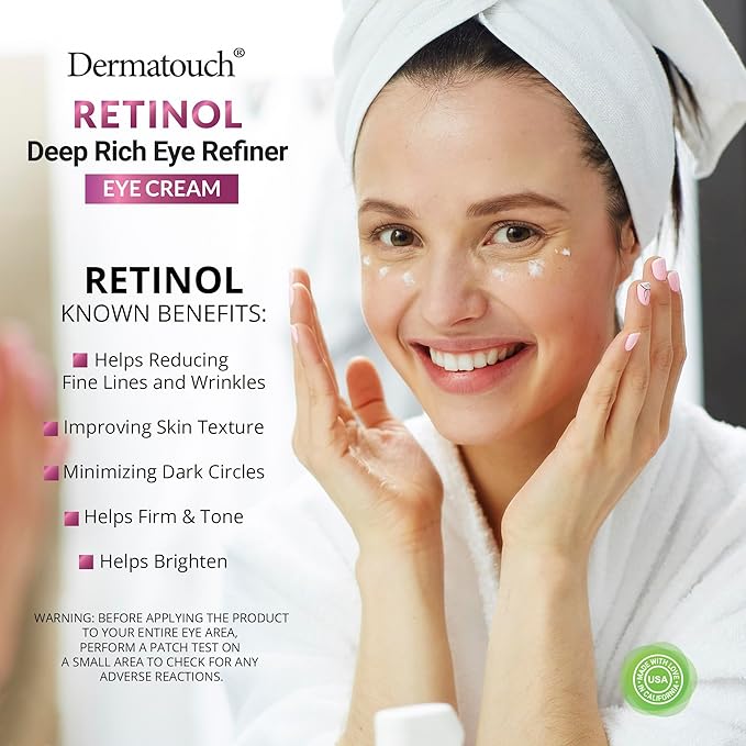 DERMATOUCH Retinol Eye Cream, 1.75 oz - Hyaluronic Acid, Peptides & Vitamins - Made in America