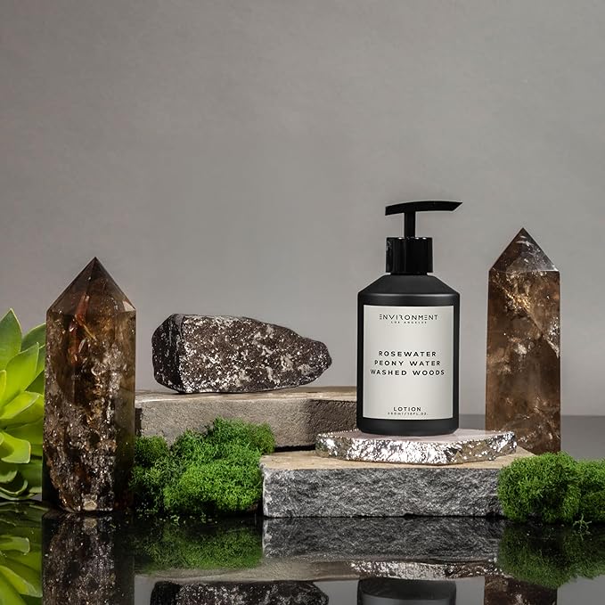 Stone Candles ENVIRONMENT Inspired by Designer Perfume IM L'Eau Lotion, 300ml Luxury Scented (Rosewater | Peony Water | Washed Woods) Bathroom Luxury, Men & Women High-End Body Hand Cream, Dry Skin
