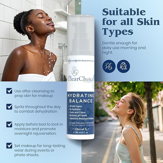 Clear Choice Hydrating Balance Facial Mist 6.7oz – Rejuvenating Spray for All Skin Types, Tightens Pores, Prolongs Makeup, Restores pH Balance