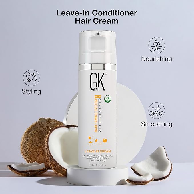 GK HAIR Global Keratin Leave In Conditioner Cream (4.4 Fl Oz/130ml) Conditioning Hydrating Smoothing Moisturizing & Frizz Control For Dry Damaged Hair Taming before Swimming or Exercise