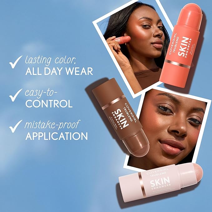 CoverGirl Trublend Skin Enhancer Blush Balm Stick, 240 Sweet Violet, Vegan Formula, Easy to Use, Glides on Effortlessly, Non-Greasy, Doesn't Crease, 0.21oz