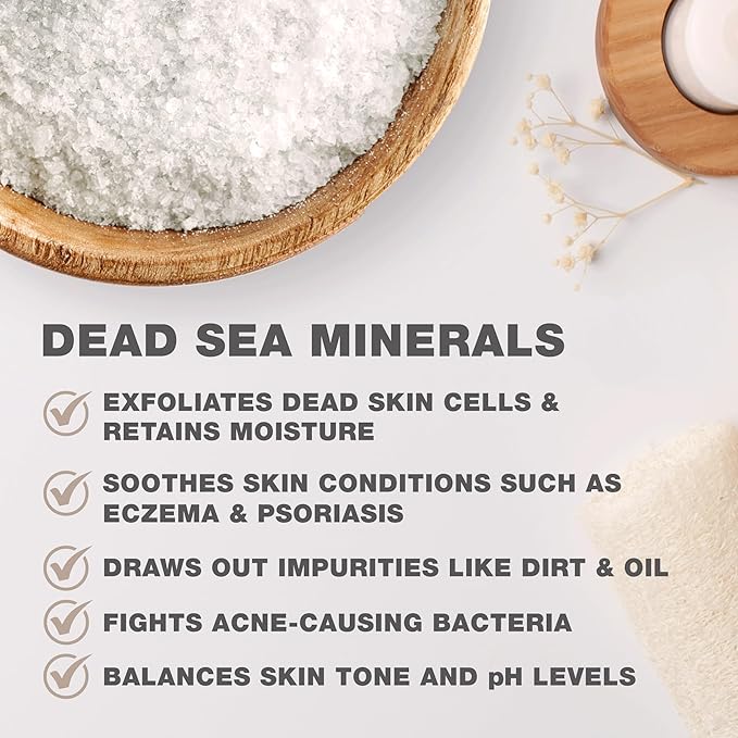 One With Nature 100% Pure Dead Sea Salt for Bath Eucalyptus, 2.5oz 6Pack. Dead Sea Salt is high in 21 Essential Minerals, Such as Magnesium, Sulfur, Zinc, Potassium. Skin Nourishing and Therapeutic.