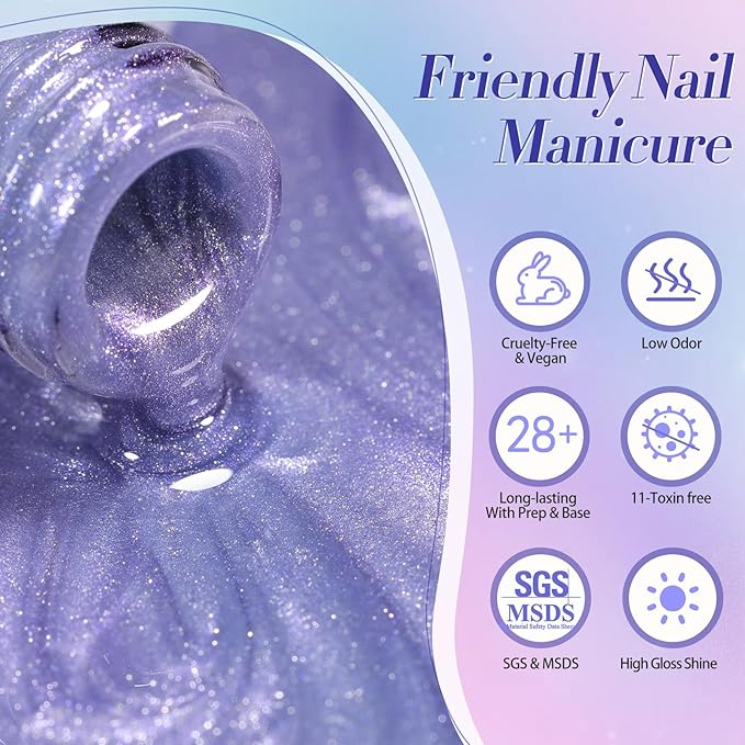 Born Pretty Auroras Cat Magnetic Eye Gel Nail Polish Set Shimmer Glitter with Magnet 9D Holographic Reflective Magnetic Nail Polish Kit Auroras Mermaid Green Blue Purple Pink Purple 6 Colors