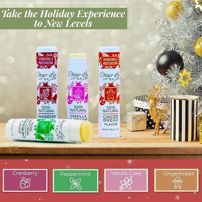 100% Natural Lip Balm Set - Beeswax Natural Christmas Gifts for Her - Lip Moisturizer for Dry Lips, Cocoa Butter - Petroleum Free, 8 Count, 2 Pack