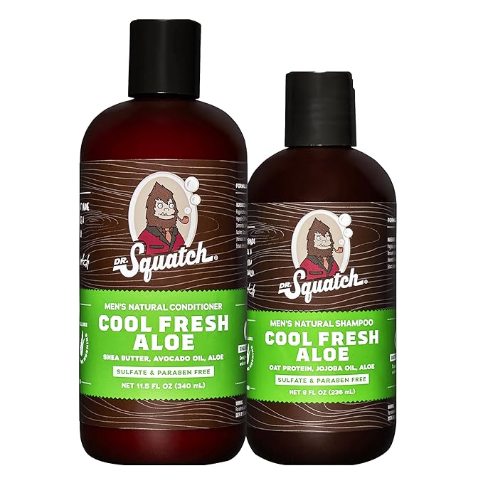 Dr. Squatch Natural Hair Bundle for Men - Healthy, Full Looking Hair - Cool Fresh Aloe Shampoo (8 fl oz), Cool Fresh Aloe Conditioner (11.5 fl oz)