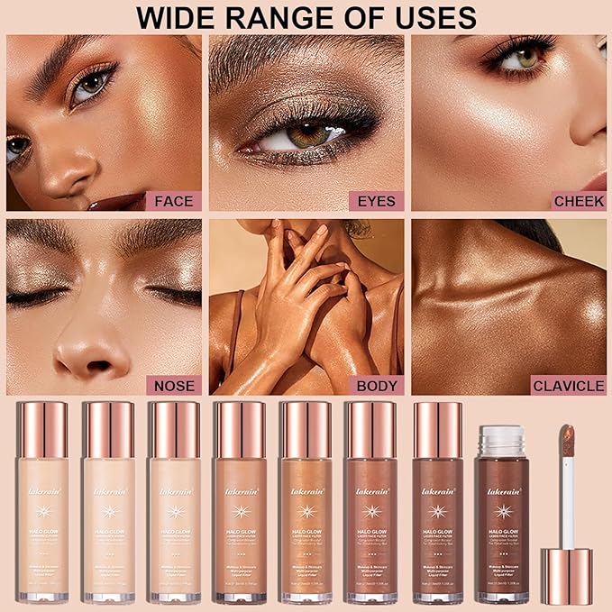 Natural Glow Liquid Filter Makeup, Longwear Face Luminizer, Complexion Booster For Any Part of the Body, Liquid Highlighter with Brush Kit, Infused Hyaluronic Acid, 1.06 fl oz (#06 TAN/DEEP)
