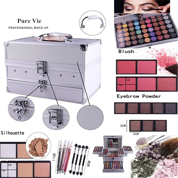Pure Vie All In One Makeup Palette Gift Set Including 94 Eyeshadow, 12 Concealer, 3 Pressed Powder, 12 Lip Gloss, 3 Blush, 8 Eyebrow Powder - Harmony Makeup Contouring Kit for Salon and Daily Use #N4