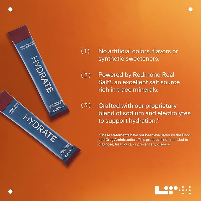 LTH Hydrate Hydration Mix - Trusted by Life Time Fitness Members - NSF Certified for Sport - Electrolyte Powder - Plant-Based, Non-GMO, Gluten Free - 15 Single-Serve Packets (Blood Orange) - 2- Pack