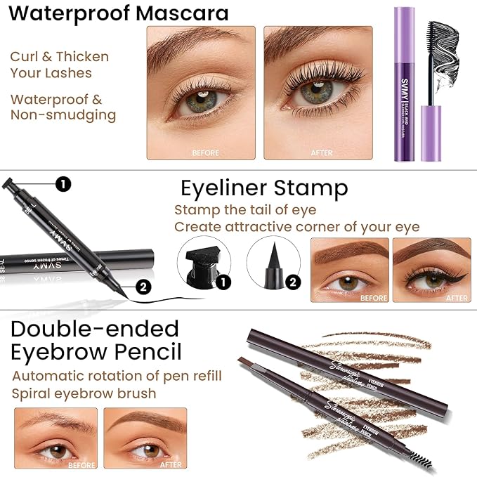 Makeup Present Set for Teen Girl Women, Travel Makeup Kit, Makeup Full Kit for Beginner, Makeup Bundle Include 2 Matte & Shimmer Eyeshadow Palettes, Liquid Glitter Eyeshadow & Eyeliner