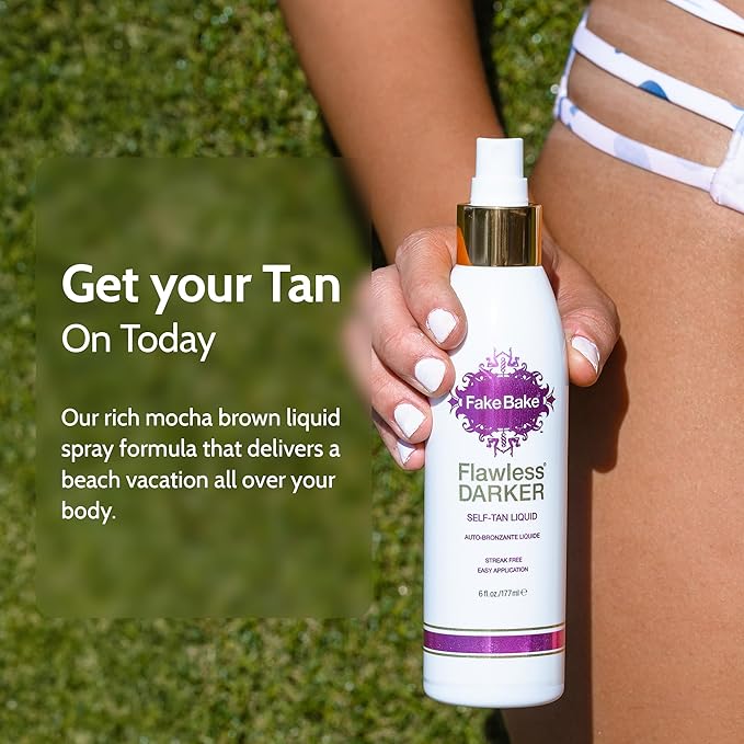 Fake Bake Flawless Darker Self-Tanning Liquid Streak-Free, Long-Lasting Natural Glow For All Skin Tones - Sunless Tanner Includes Professional Application Mitt, Black Coconut Scent - 6 oz (Pack of 2)