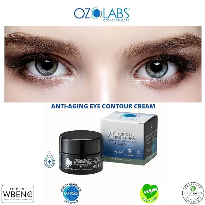 OZOLABS ® | ANTI-AGING EYE CONTOUR CREAM | With the benefits of certified organic ozonated oils | ISO 9001 | 0.5 fl. oz.