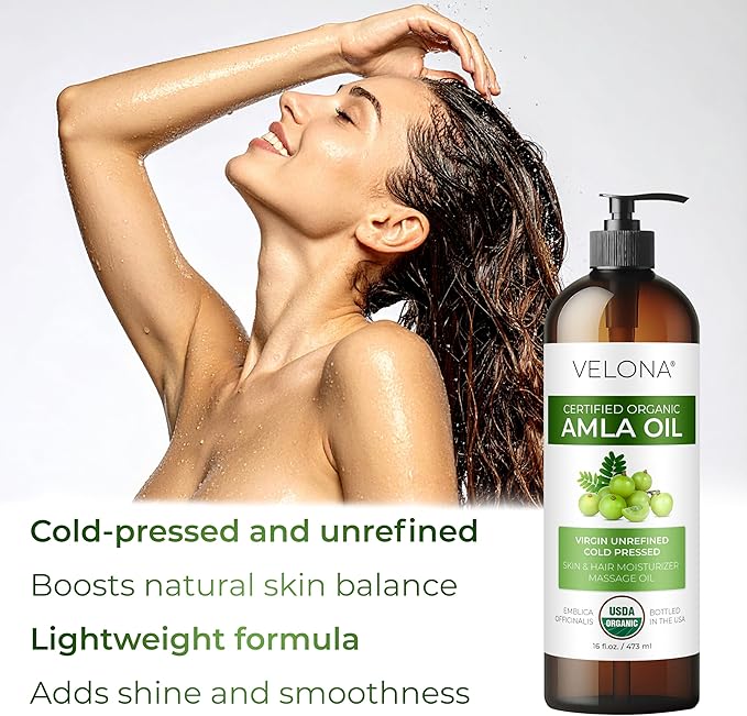 velona Amla Oil USDA Certified Organic - 16 Fl Oz | 100% Pure and Natural Carrier Oil | Extra Virgin, Unrefined, Cold Pressed
