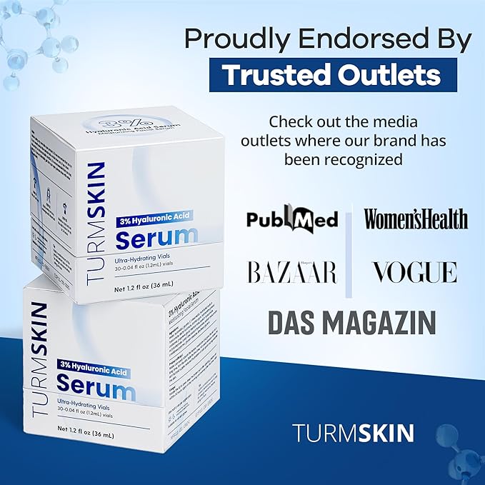 TURMSKIN® Hyaluronic Acid Serum Ampoules [ULTRA HYDRATING VIALS] - 3% Hyaluron Booster for Glass Skin & Anti Aging - 24 Hours Hydration - Soft PE Triple Hyaluronic Complex for Faceskin Repair & Renew