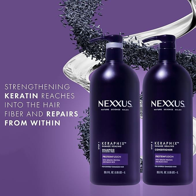 Nexxus Keraphix Shampoo With ProteinFusion for Damaged Hair Keratin Protein, Black Rice, Silicone-Free 33.8 oz