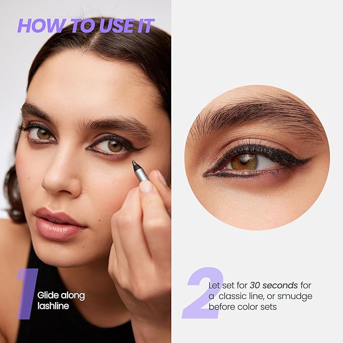 Wonderskin Eyeliner Pencil, 1440 Longwear Black Glitter Eyeliner Pencil - Waterproof, Sharpenable & Smudge Proof