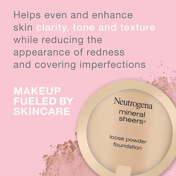 Neutrogena Mineral Sheers Lightweight Loose Powder Makeup Foundation with Vitamins A, C, & E, Sheer to Medium Buildable Coverage, Skin Tone Enhancer, Face Redness Reducer, Nude 40,.19 oz