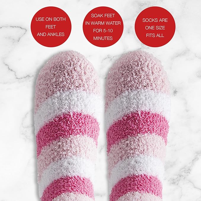 Live Green Bath and Body Pedicure Set- Relaxing Foot Care Set with Pink Fuzzy Socks, Peppermint Foot Lotion, and Foot Scrub, Holiday Present for Women