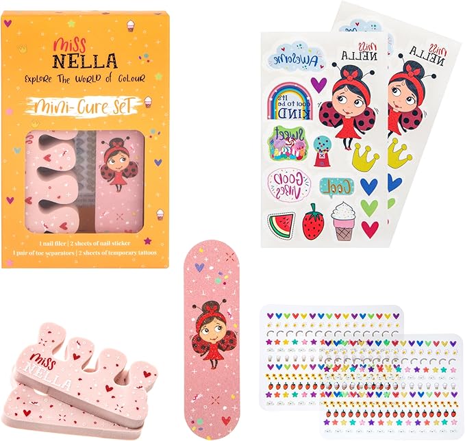 MISS NELLA Kids Makeup & Nail Polish Set for Little Girly Girls, Safe and Fun Gift - Hypoallergenic, Dermatologically Tested Kid-Friendly, Non-Toxic, Cosmetic Bag Included – Special Edition