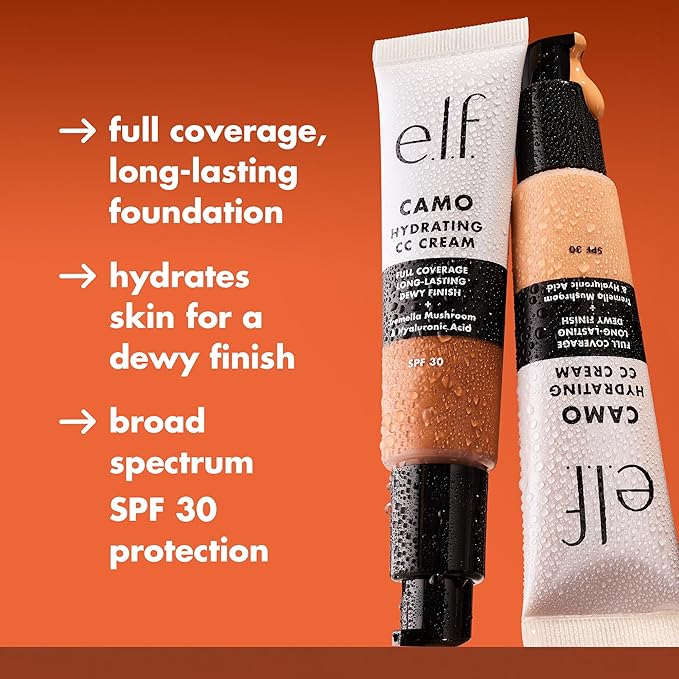 e.l.f. Hydrating Camo CC Cream, SPF 30, Color Correcting Full Coverage Foundation For A Dewy Finish, Vegan & Cruelty-Free, Deep 500 W