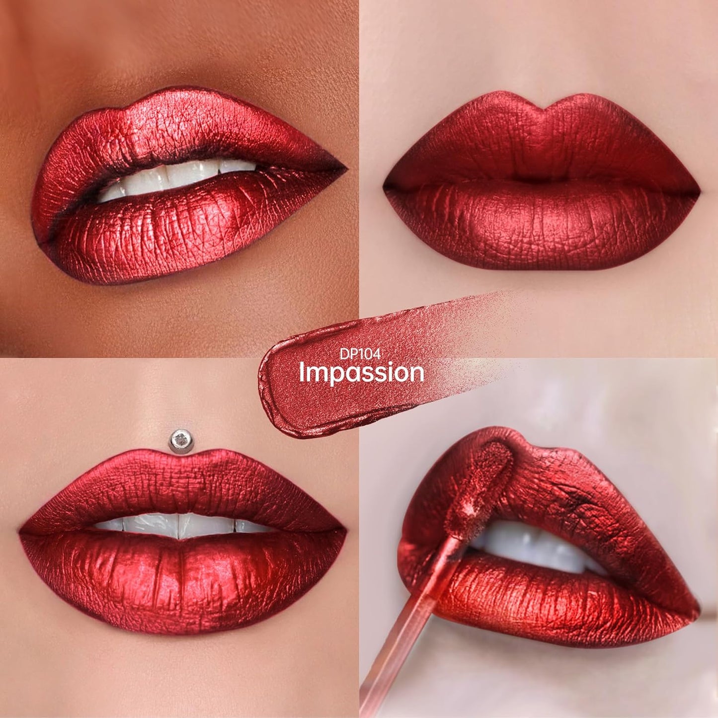 3Pc Lipsticks Set for Women Metallic Lipstick Long Lasting Dark Red Burgundy Pink Lip Gloss, Metal Shine Lightweight Hydrating Full Coverage Lip Color, DP104/107/108