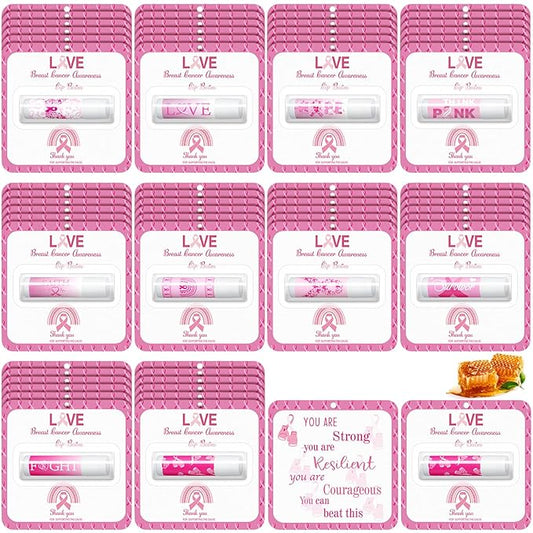 30 Pack Breast Cancer Awareness Favors Bulk Lip Balms Gifts Pink Ribbon Lip Balms Favors Breast Cancer Awareness Month Accessories Support Party Items Decorations for Women Men Survivors