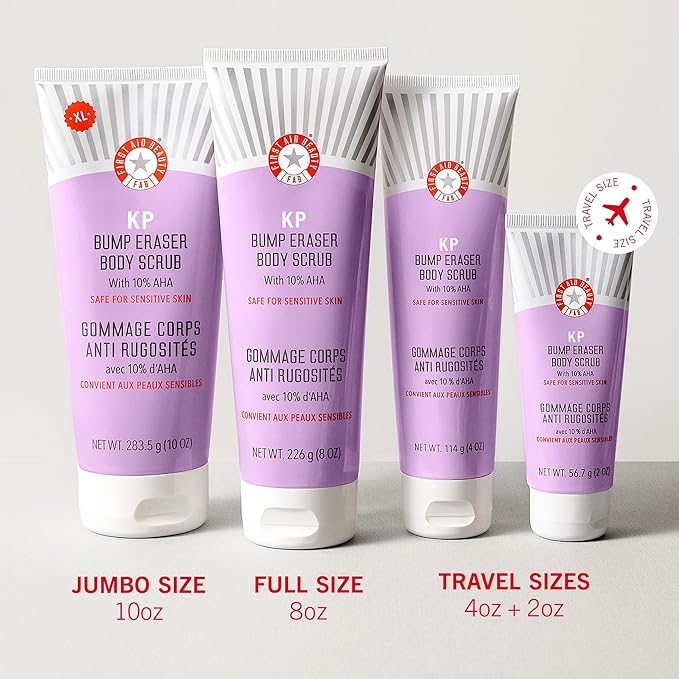 First Aid Beauty - KP Bump Eraser Body Scrub with 10% AHA, Keratosis Pilaris Skin Exfoliator with Glycolic and Lactic acids, Helps Reduce Chicken Skin Bumps, Safe for Sensitive Skin, 8 oz