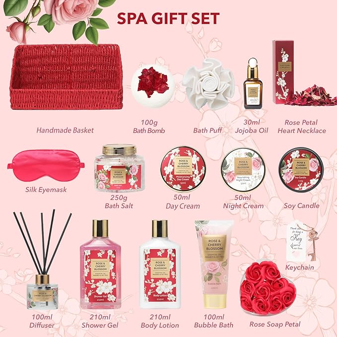Mothers Day Gifts for Mom 25Pcs Luxury Spa Gift Basket for Women with Necklace, Shower Gel | Relaxing Bath & Body Care Kit Valentine's Christmas Gifts for Her Perfect for Anniversary or Bridal Shower
