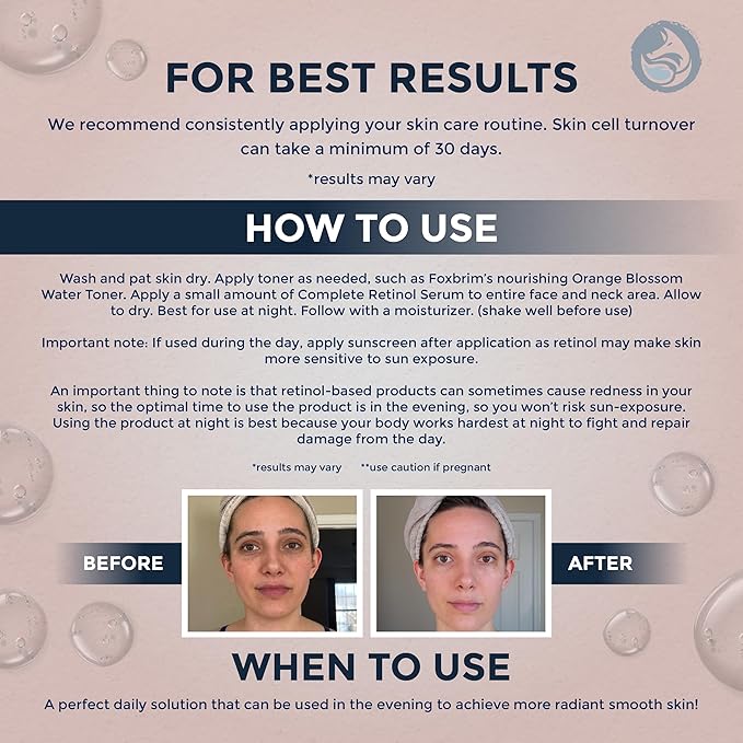 Retinol Face Serum - 3% Retinol - Anti Aging Night Serum - with Gotu Kola, Hyaluronic Acid, Horsetail Extract & Organic Jojoba Oil - 1oz by Foxbrim Naturals