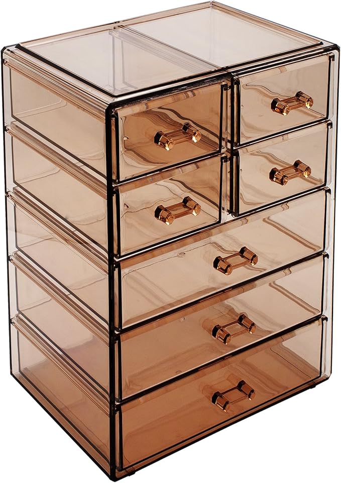 Sorbus Acrylic Makeup Organizer - Organization and Storage Case for Cosmetics Make Up & Jewelry - Big Clear Makeup Organizer for Vanity, Bathroom, College Dorm, Closet, Desk (3 Large, 4 Small Drawers)