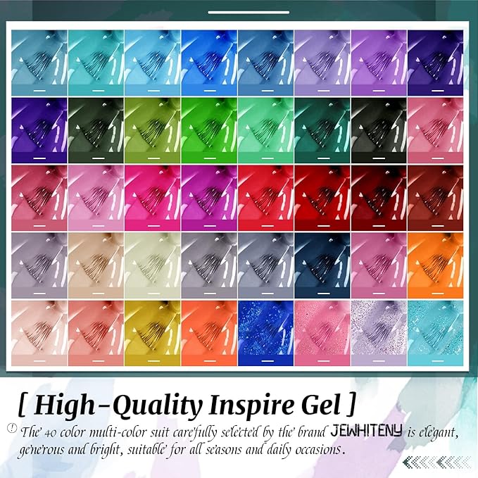 JEWHITENY 45 Pcs Gel Nail Polish Kit, Soak off Nail Lamp Gel Polish Starter Kit with 2pcs Glossy & Matte Top Coat and 2pcs Base Coat Gifts for Women