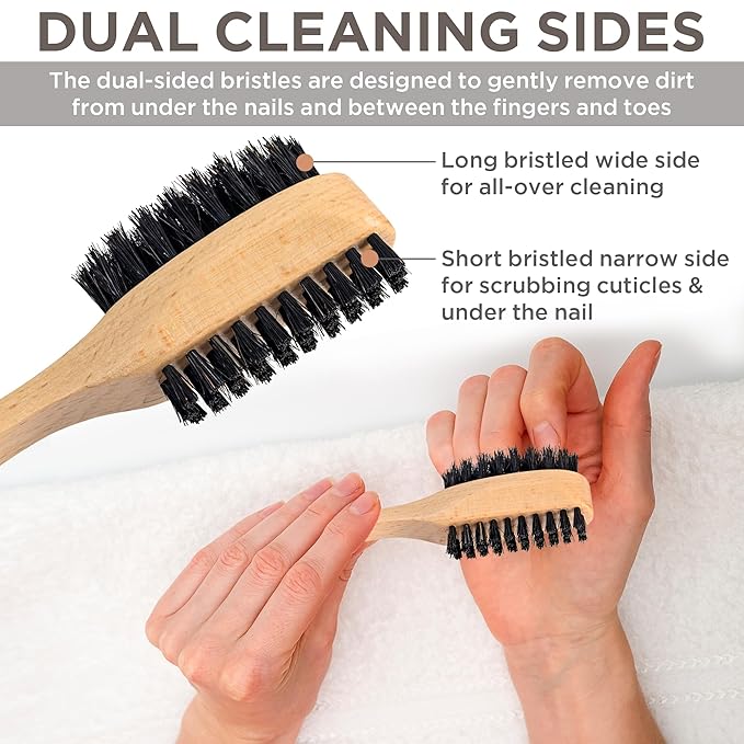 Takavu Nail Brush Black Boar Bristles, Natural Wood Handle, Nail Cleaning Brush for Scrubbing Fingernail Toenail Hand Feet, Dual Sided for Regular Manicure Nail Care Hygiene