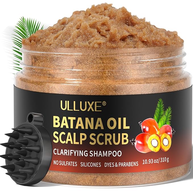 Scalp Scrub, 2-in-1 Scalp Exfoliator & Clarifying Shampoo for Dandruff, Dry, Itchy Scalp & Hair Growth, Batana Oil & Rosemary Scalp Treatment with Scalp Massager for Buildup & Thinning Hair, 10.93 oz