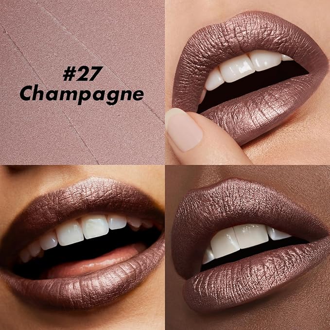 FOCALLURE Ultra Chic Metallic Lipstick,Rich Vitamin E Lip Crayon,Lightweight Shinning Color without Drying or Fading,Long Lasting Lips Makeup,#27 Champagne