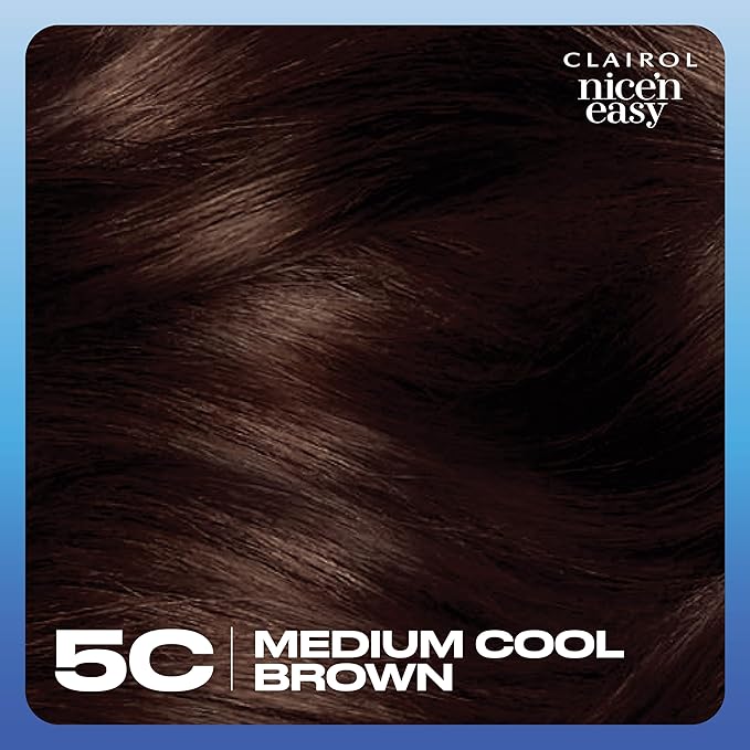 Clairol Nice'n Easy Permanent Hair Dye, 5C Medium Cool Brown Hair Color, Pack of 3