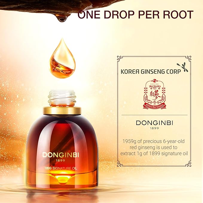 Donginbi 1899 Signature Oil - Skin Barrier Repair & Firming Face Oil for Women, Jojoba Seed Oil & Sweet Almond Oil for Sensitive Skin, Korean Red Ginseng Skin Care, 0.52 floz / 15ml