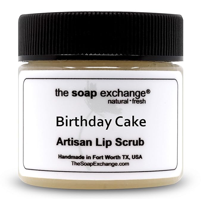 Lip Scrub - Birthday Cake Flavor - Hand Crafted 1.5 oz / 42.5 g Natural Lip Care, Artisan Lip Treatment, Exfoliate, Hydrate, & Protect. Made in the USA.