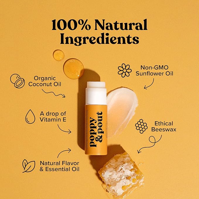 Poppy & Pout Wild Honey Jumbo Lip Balm | All Natural Lip Balms & Moisturizers | Hydrates with Beeswax, Vitamin E, Organic Coconut Oil | Cruelty-Free | Lip Balm in Recyclable Cardboard Tube