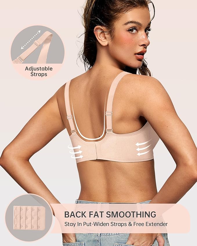 OEAK Womens Deep V Bras Wireless Comfortable Bra Supportive No Underwire Bras Tshirt Push Up Bralettes Plunge Seamless Bra