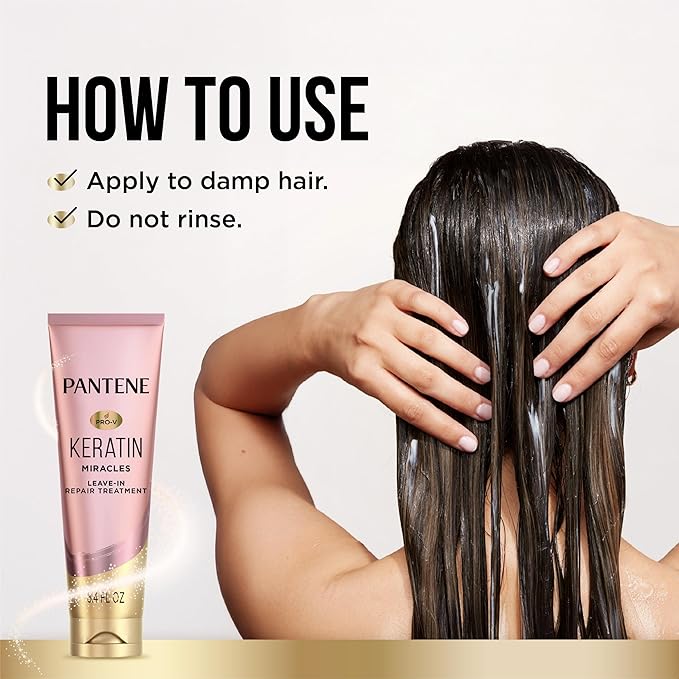 Pantene Keratin Leave-In Conditioner with Argan Oil, Protein Treatment for Dry, Damaged & Color-Treated Hair, Repairs Split Ends & Protects from Damage, Formaldehyde-Free, 8.4 Fl Oz