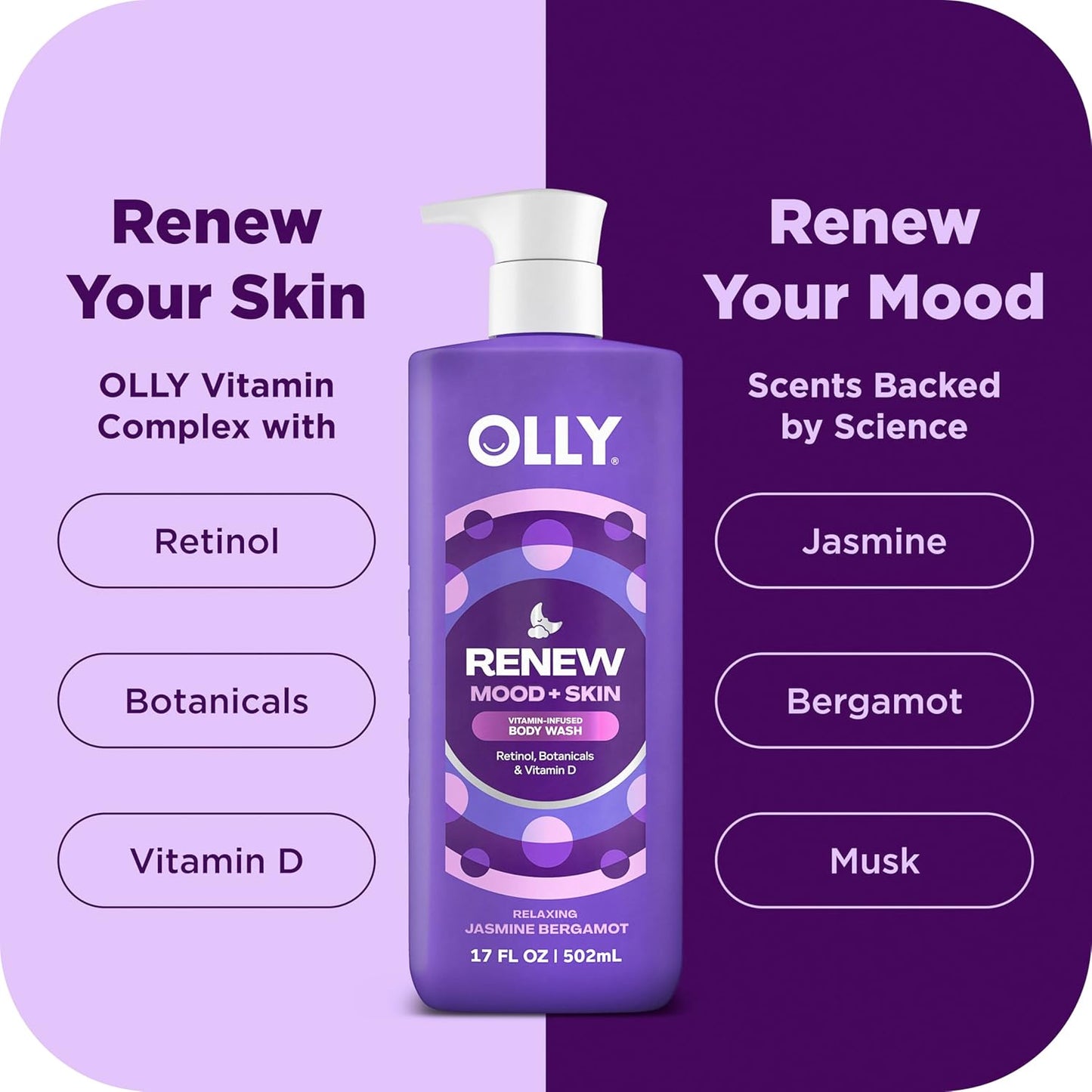 OLLY Body Wash Mixed Pack 4 Count to Restore Skin barrier & Hydrate skin 3 oz